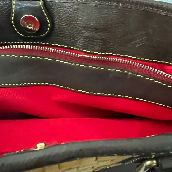 Dooney & Bourke Woven Leather Brown T’moro trim Chelsea satchel - Picture 12 of 13